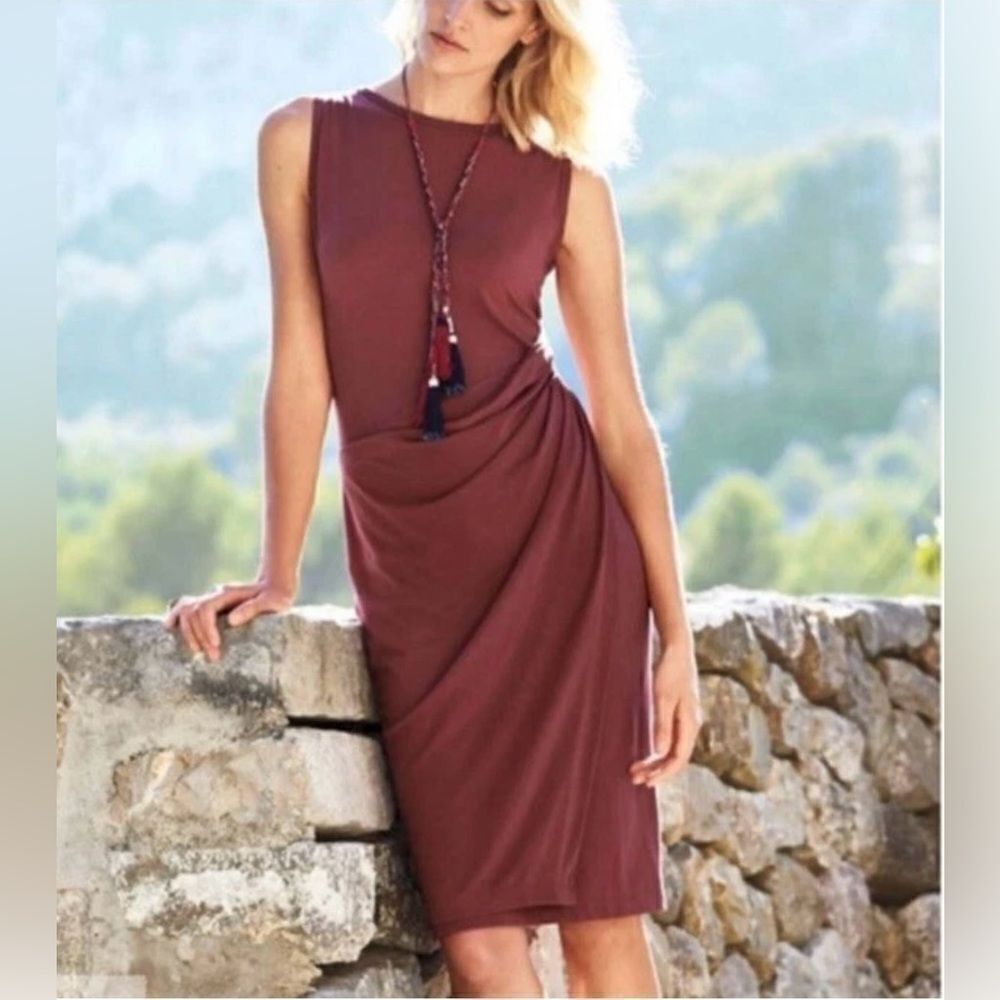 Peruvian Connection Aries Dress Sheath Jersey Pima Cotton Red Wrap Knee Length L